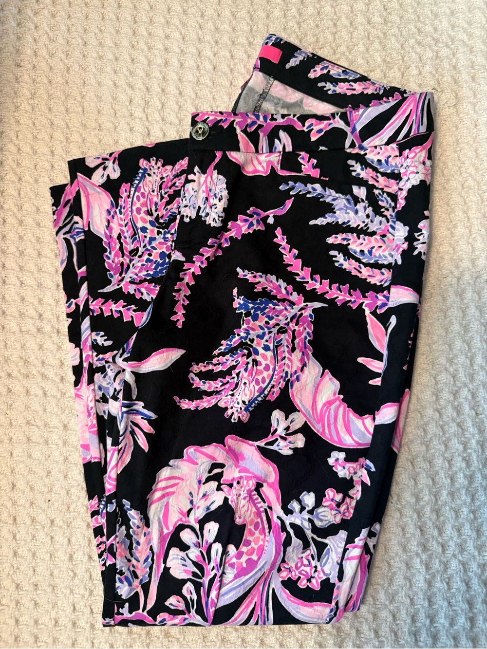 Lilly Pulitzer Black Pants with Pink & Purple Floral Print